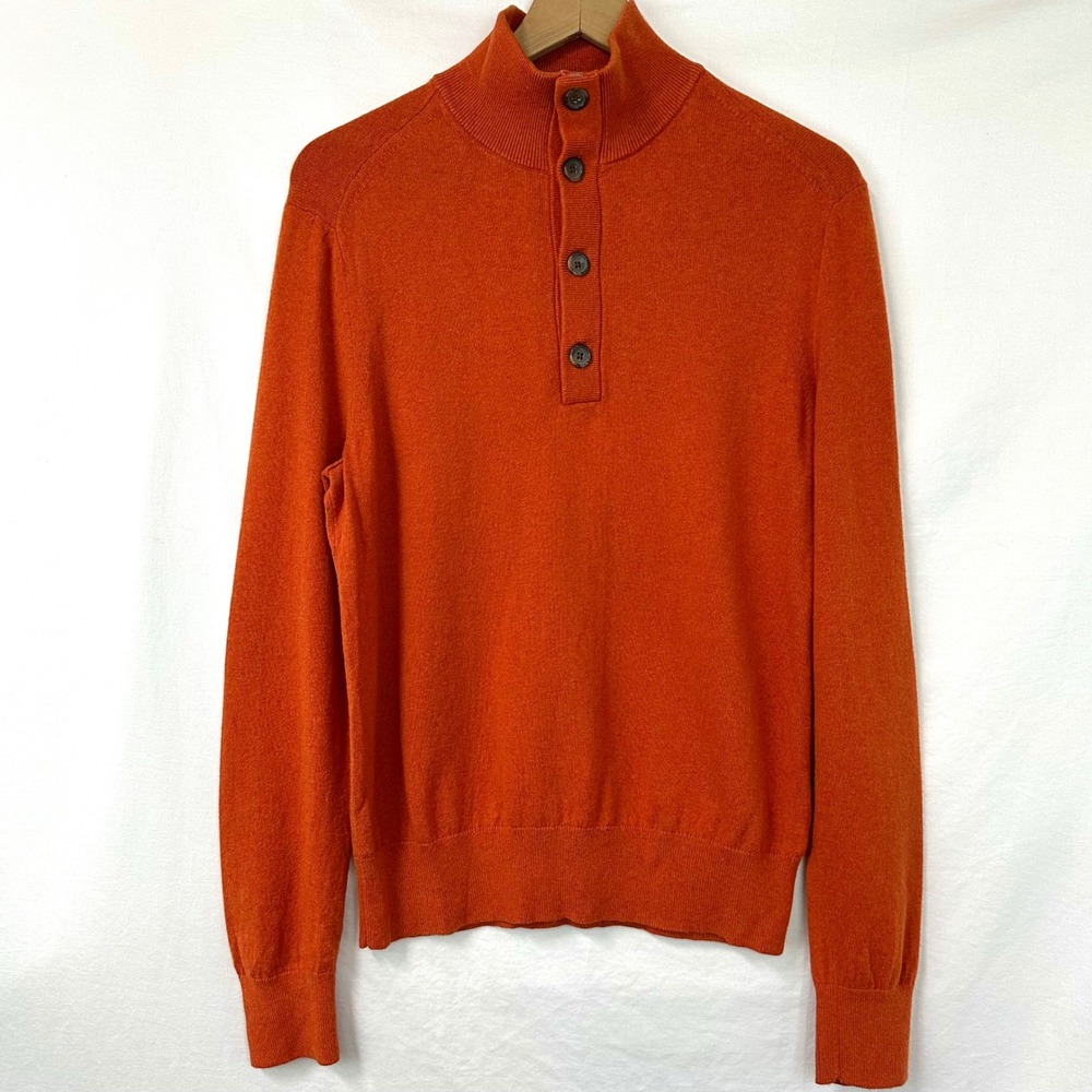 BANANA REPUBLIC Orange Cotton Cashmere Henley Button Pullover Sweater‎ Men's S